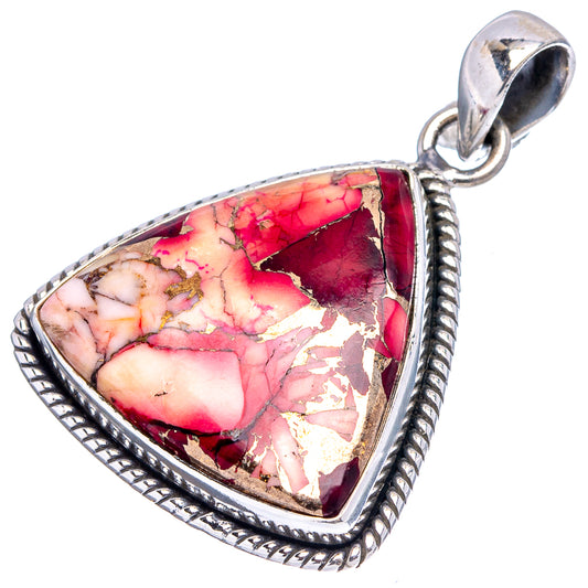 Triangular sterling silver pendant with red-and-pink stone setting and top bail
