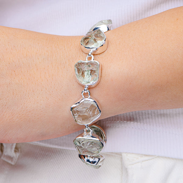 Raw Green Amethyst Bracelet 7 to 8" (.925 Sterling Silver)