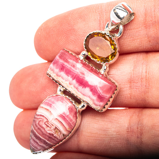 Premium Rhodochrosite, Citrine Pendant 2 1/8" (.925 Sterling Silver)