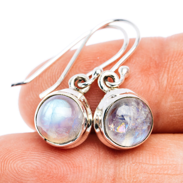 Rainbow Moonstone Earrings 1" (.925 Sterling Silver)