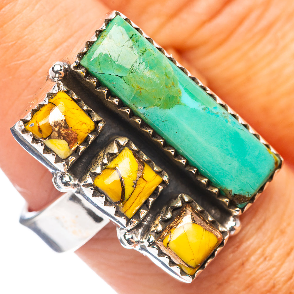 Exclusive Honey Dahlia & Mohave Turquoise Ring Size 8 Adjustable (.925 Sterling Silver)