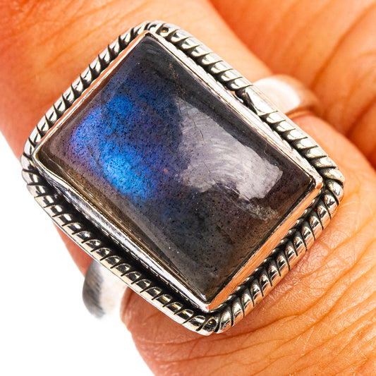 Sterling silver labradorite ring (size 7) with dark blue flash square stone