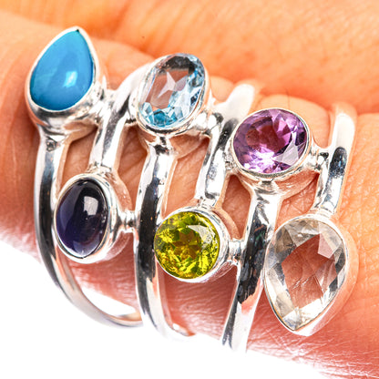 Large Sleeping Beauty Turquoise, Tanzanite, Blue Topaz, Peridot, Amethyst, White Quartz 925 Sterling Silver Ring Size 8.75