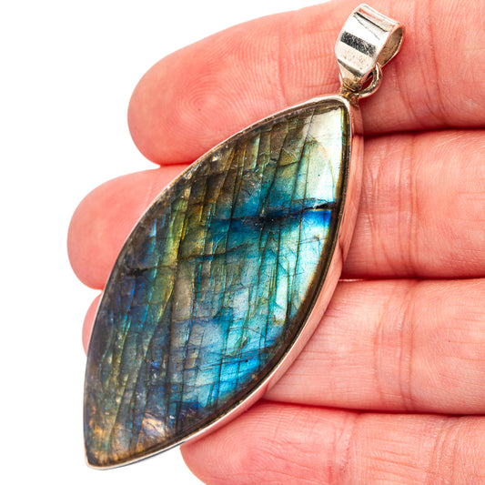 Labradorite pendant with 925 sterling silver bail, iridescent blue-green oval gemstone
