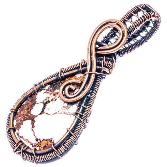 Oxidized copper wire wrap pendant with oval Wild Horse jasper center, teardrop frame
