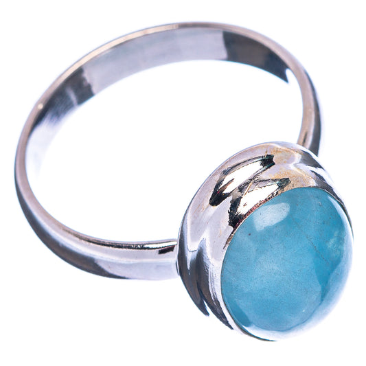 Oval aquamarine gemstone cabochon on sterling silver band, size 7.5