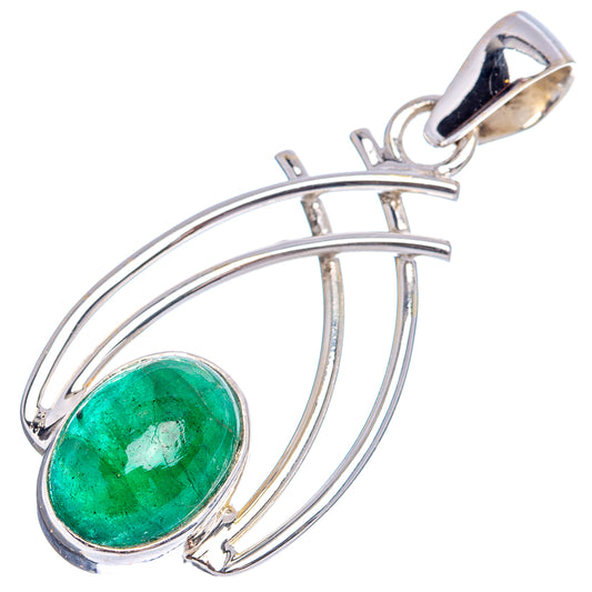 Sterling silver emerald pendant with oval green gemstone and multiple curved bands
