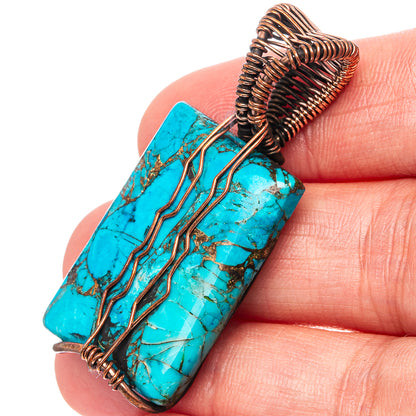 Turquoise tree-of-life pendant detail, oxidized copper wire and turquoise inlay rectangle