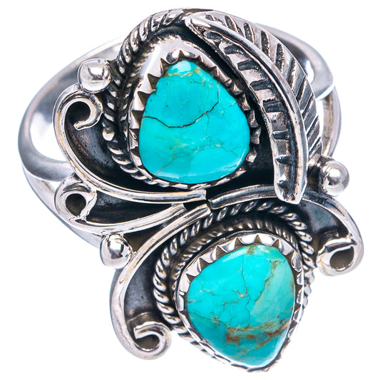 Turquoise gemstone ring with oval turquoise cabochons, sculpted silver band and side accents