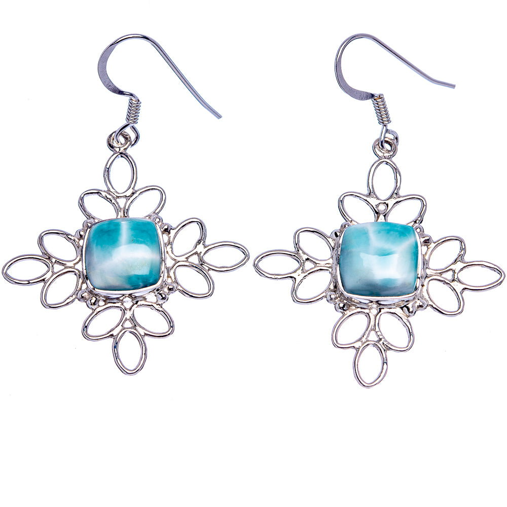Premium Larimar Earrings 1 7/8" (.925 Sterling Silver)