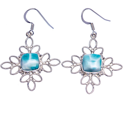 Premium Larimar Earrings 1 7/8" (.925 Sterling Silver)