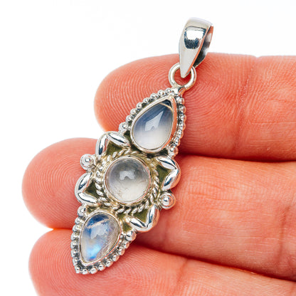 Rainbow Moonstone Pendant 1 7/8" (.925 Sterling Silver)
