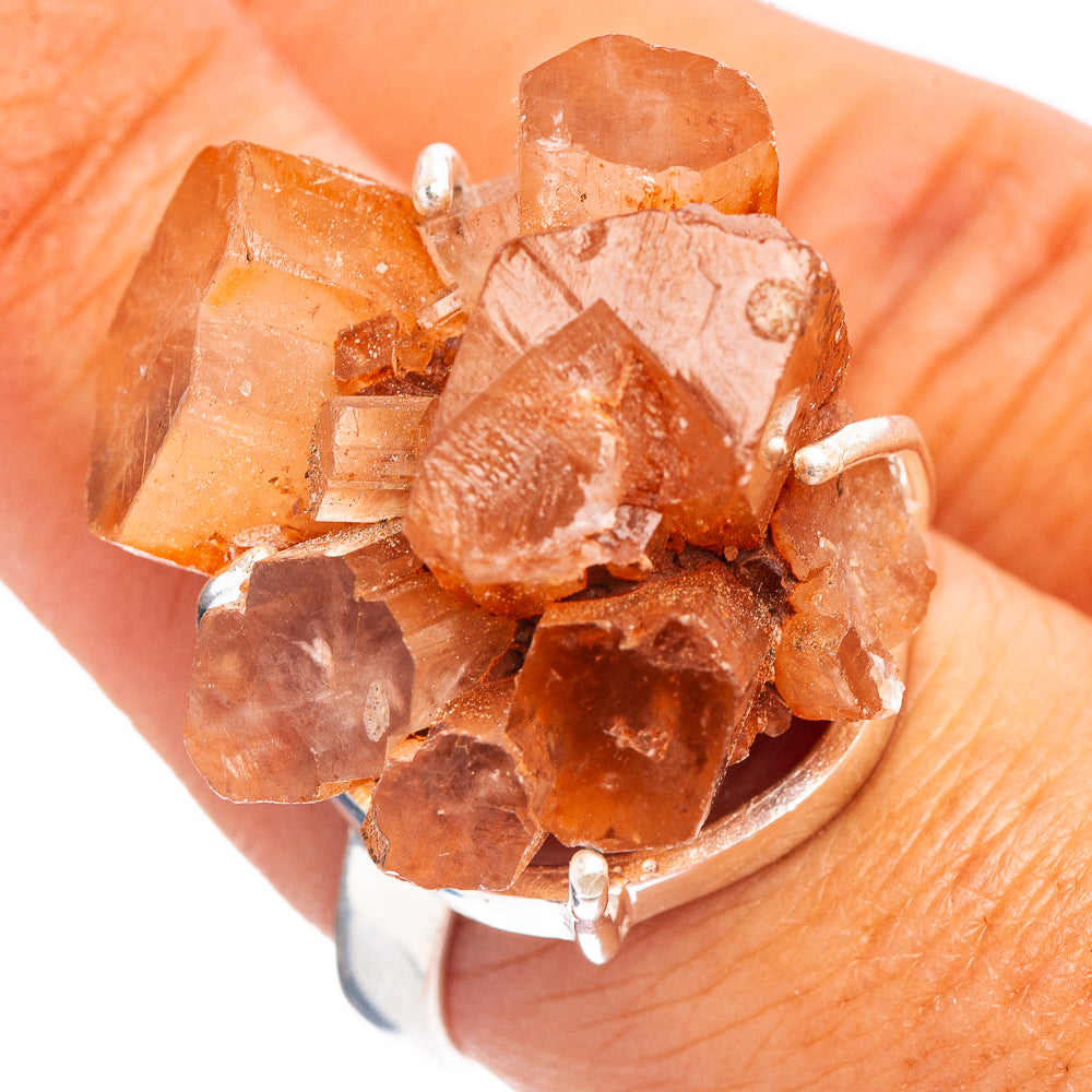 Orange Aragonite Ring Size 8 (.925 Sterling Silver)