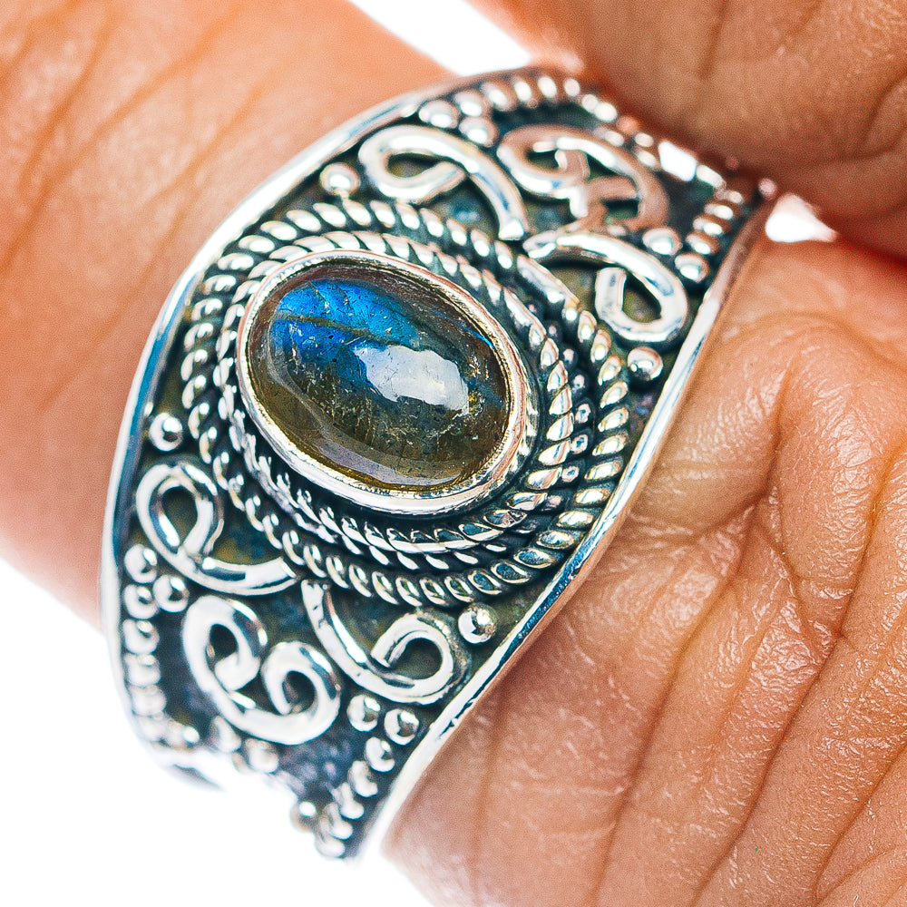 Labradorite Cocktail Ring Size 7.25 (.925 Sterling Silver)