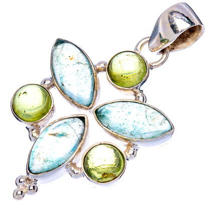 Natural Aquamarine, Peridot Pendant 1 5/8" (925 Sterling Silver) P40607
