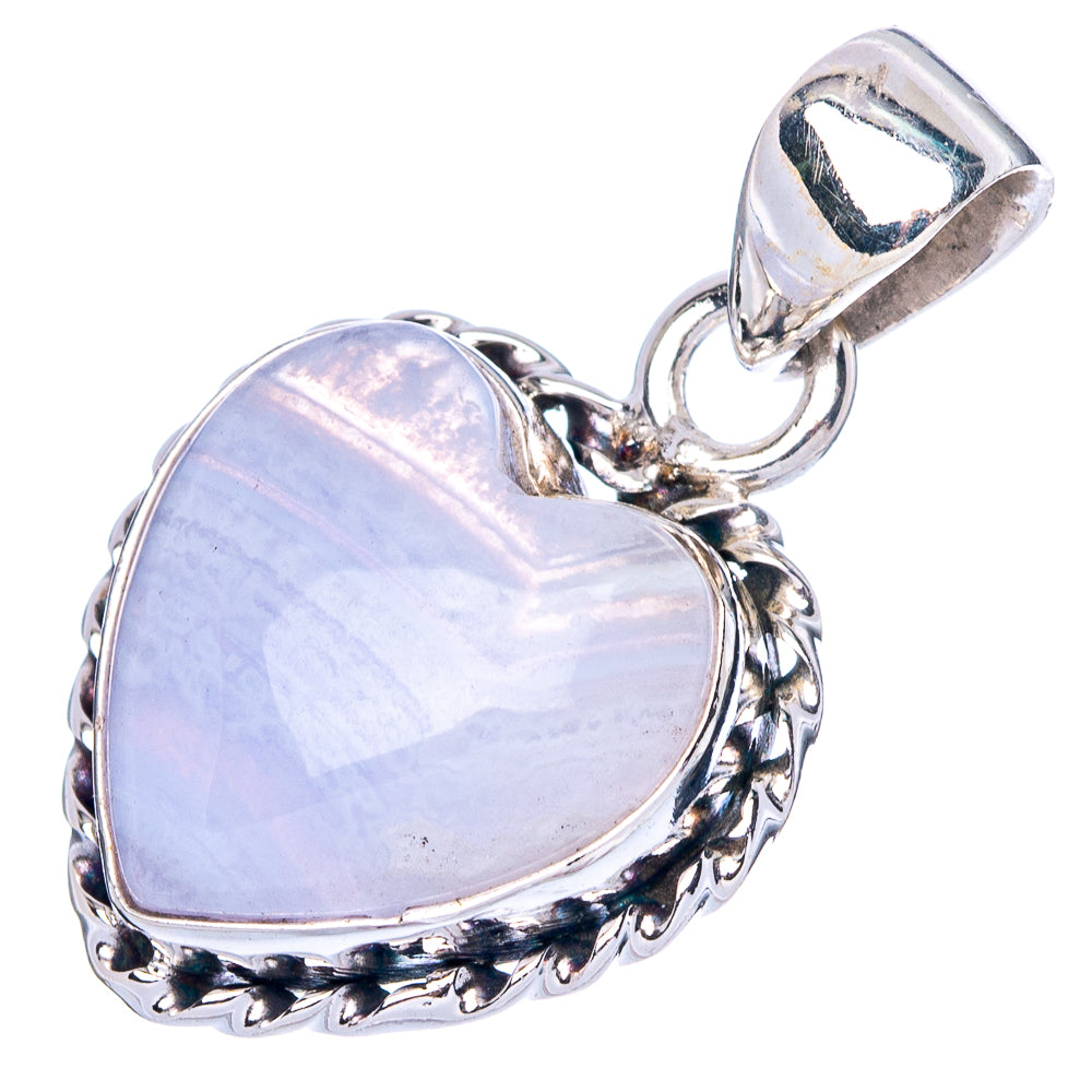 Blue Lace Agate Heart Pendant 1 1/8" (925 Sterling Silver) P42433
