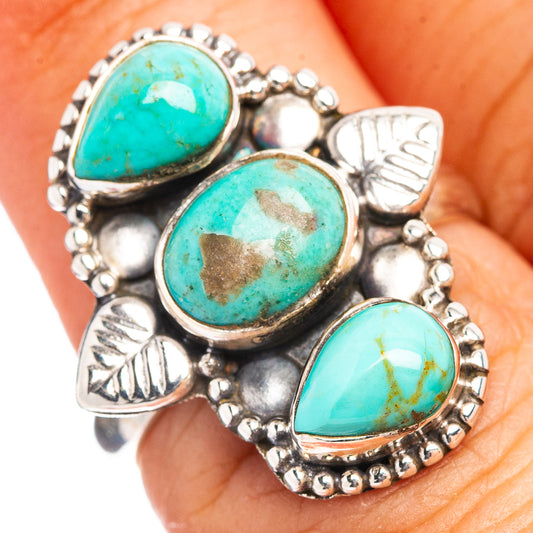 Turquoise cabochon triple-stone adjustable ring in .925 sterling silver