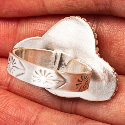 Exclusive Southwestern Style Purple Dahlia Turquoise Ring Size 8 Adjustable (.925 Sterling Silver)