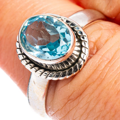 Faceted Blue Topaz Ring Size 7 (.925 Sterling Silver)