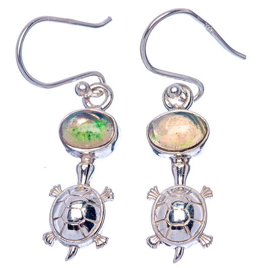 Rare Ethiopian Opal Turtle Earrings 1 3/8" (925 Sterling Silver) E1492