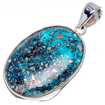 Turquoise oval stone pendant with speckled pattern and .925 sterling silver bail, side view
