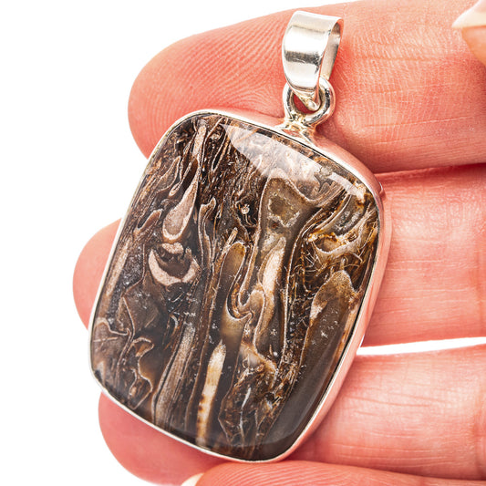 Turritella Agate Pendant 1 3/4" (.925 Sterling Silver)