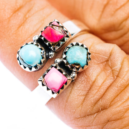 Southwestern Style Cotton Candy Turquoise Ring Size 6 Adjustable (.925 Sterling Silver)