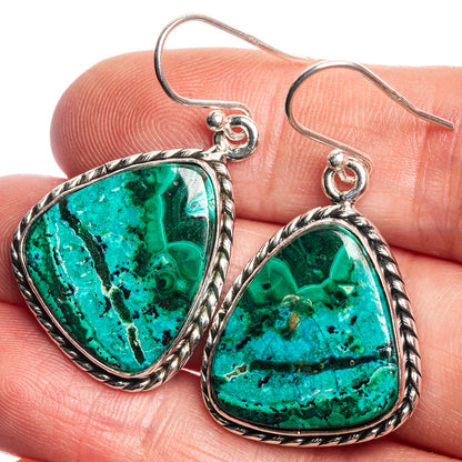 Malachite In Chrysocolla 925 Sterling Silver Earrings 1 1/2"