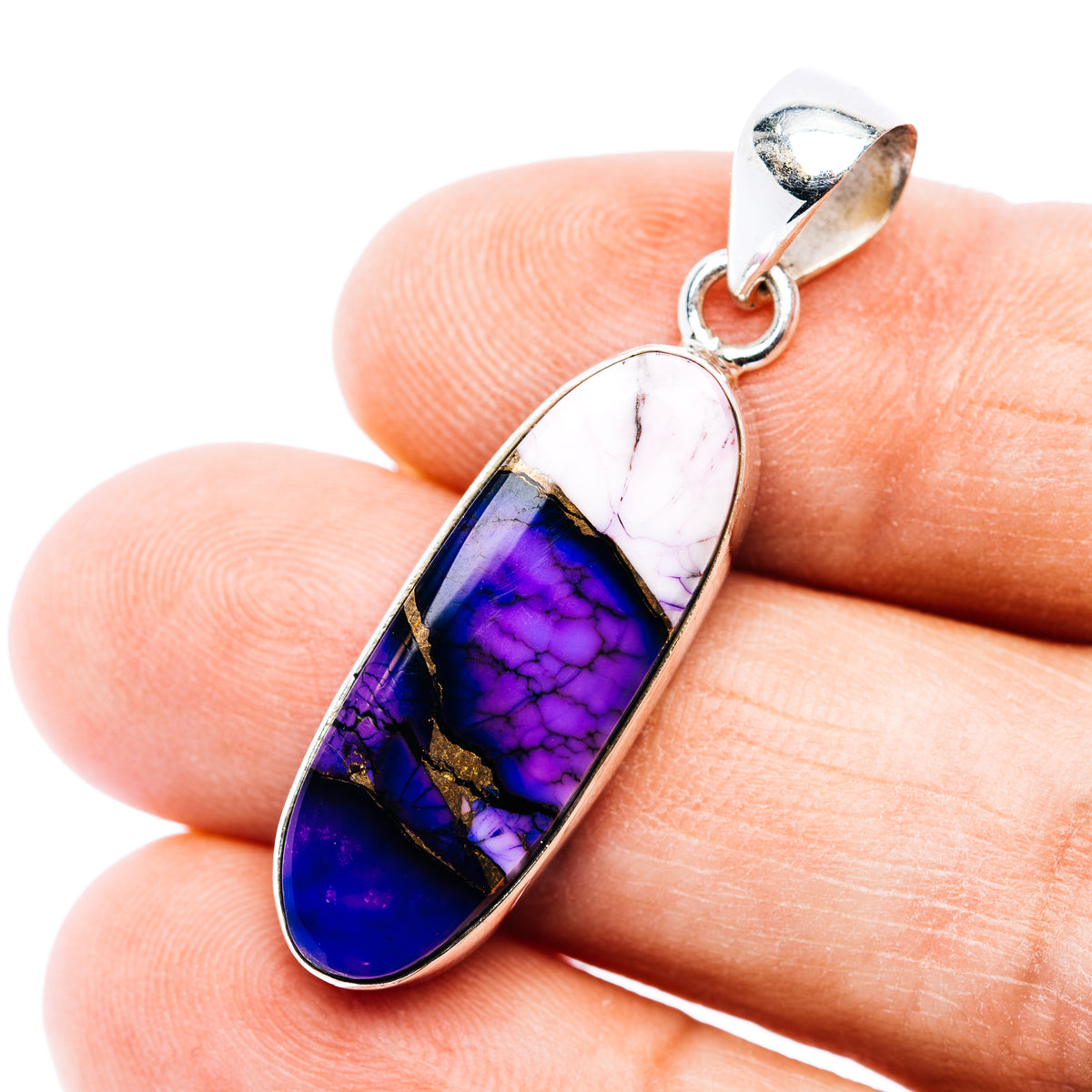 Premium Purple Dahlia Turquoise Pendant 1 5/8" (.925 Sterling Silver)