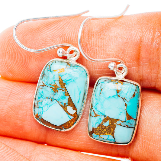 Ice Blue Dahlia Turquoise Earrings 1 1/4" (.925 Sterling Silver)