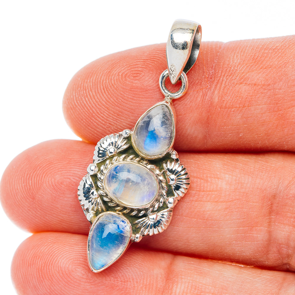 Rainbow Moonstone Pendant 1 7/8" (.925 Sterling Silver)