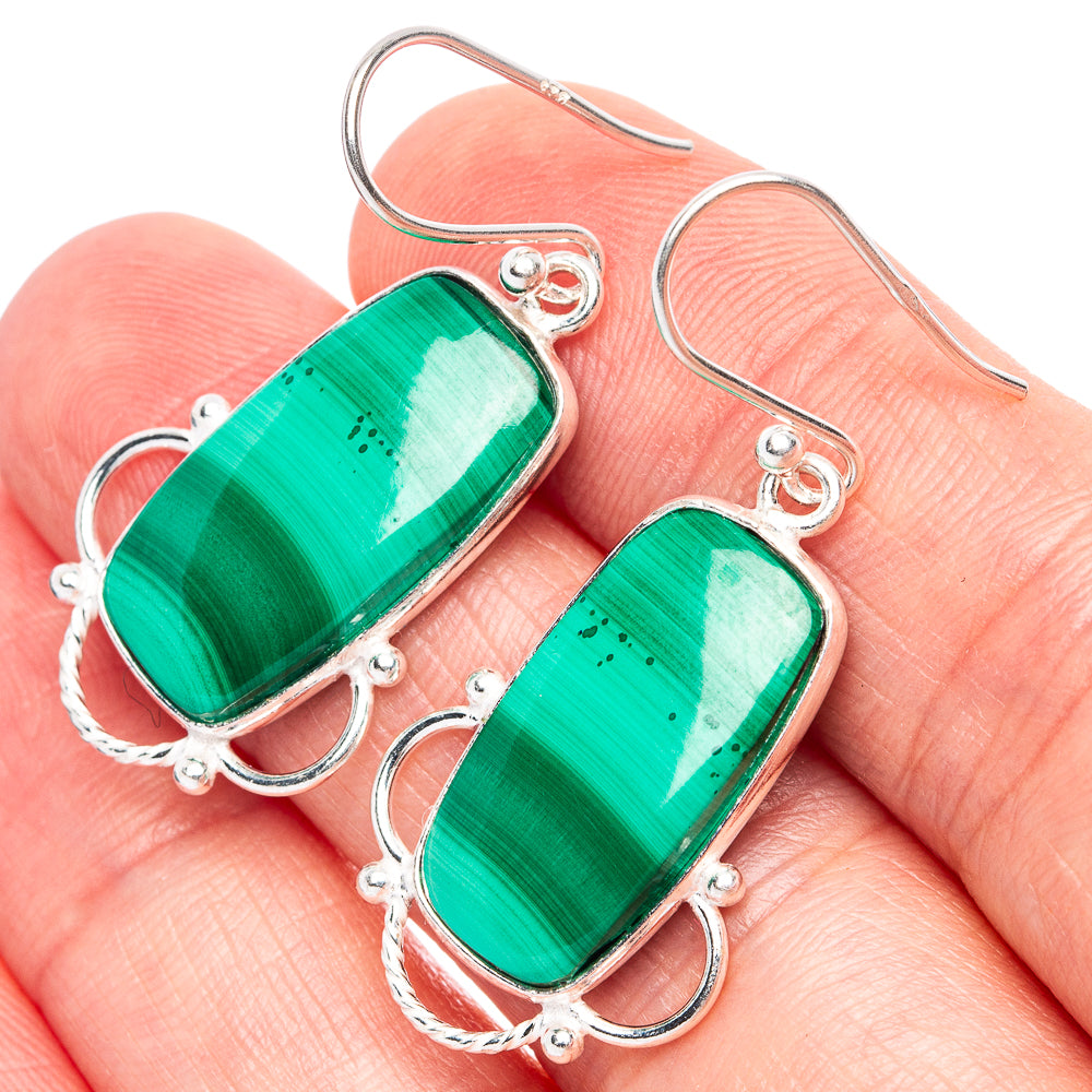 Malachite Earrings 1 5/8" (925 Sterling Silver) E1923