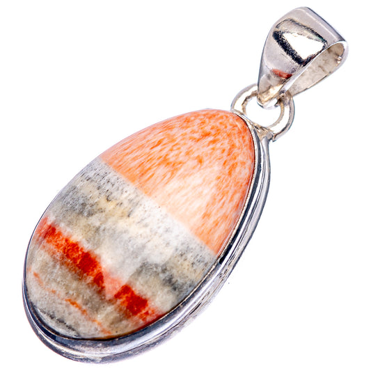 Sterling silver celestobarite pendant with oval orange-white stone and loop bail