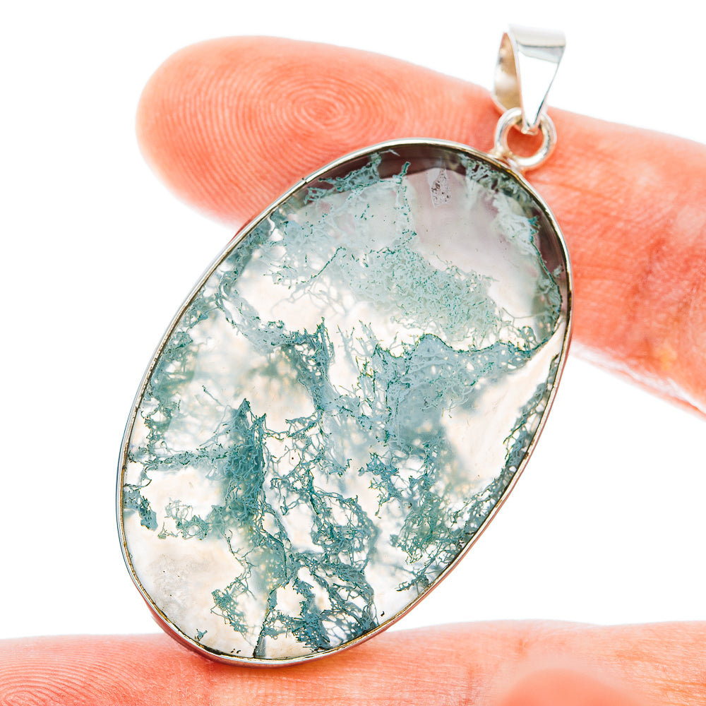 Premium Horse Canyon Green Moss Agate Pendant 2 1/8" (.925 Sterling Silver)