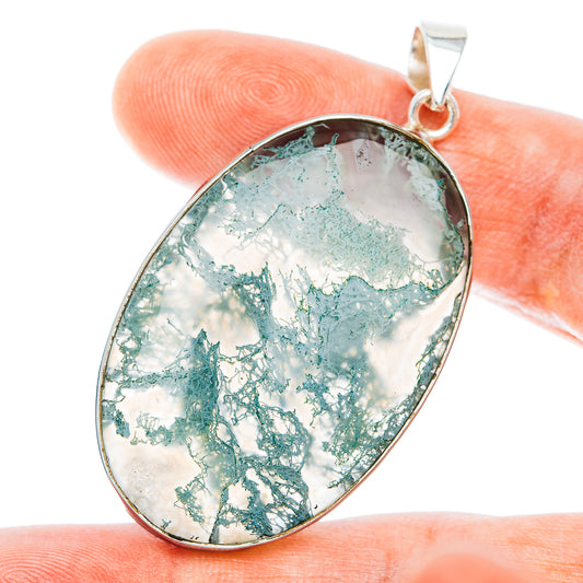 Premium Horse Canyon Green Moss Agate Pendant 2 1/8" (.925 Sterling Silver)