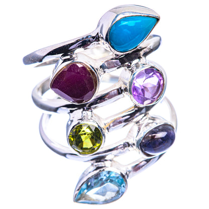 Chrysocolla, Peridot, Blue Topaz, Amethyst, Ruby Ring Size 8 (925 Sterling Silver) R141994