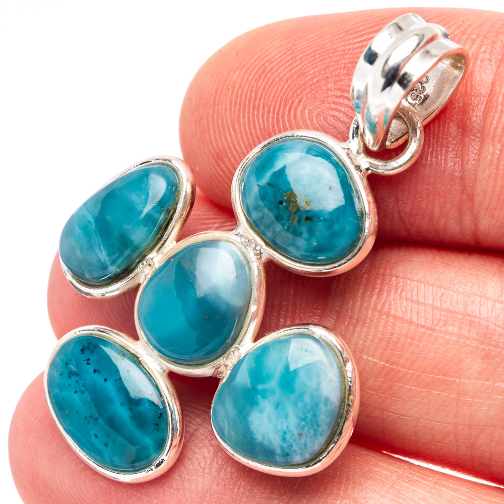 Sterling silver Larimar pendant with oval blue-green stones and loop bail