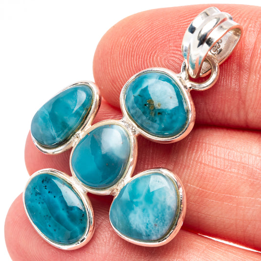 Sterling silver Larimar pendant with oval blue-green stones and loop bail
