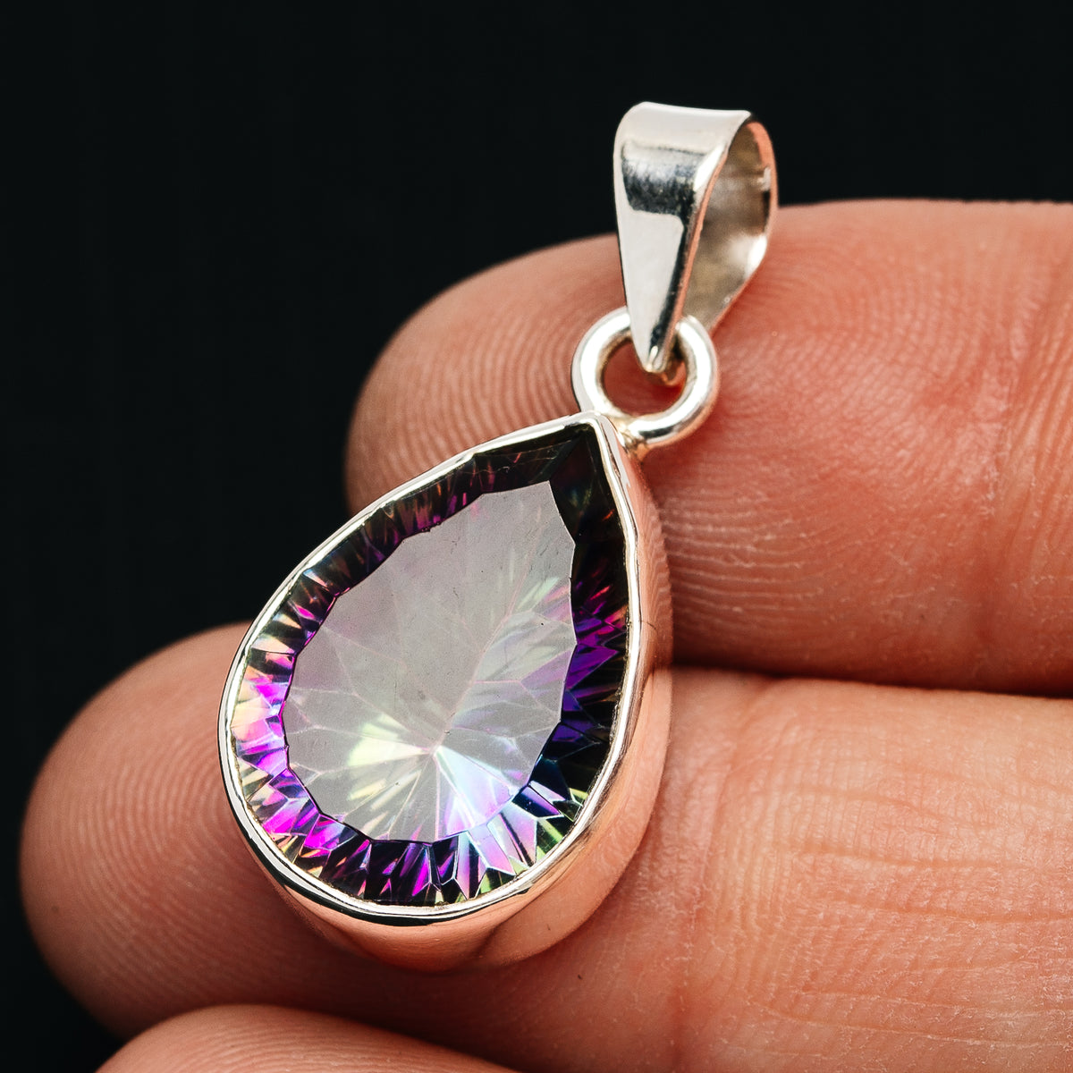 Premium 16ct Faceted Mystic Topaz Pendant 1 1/8" (.925 Sterling Silver)