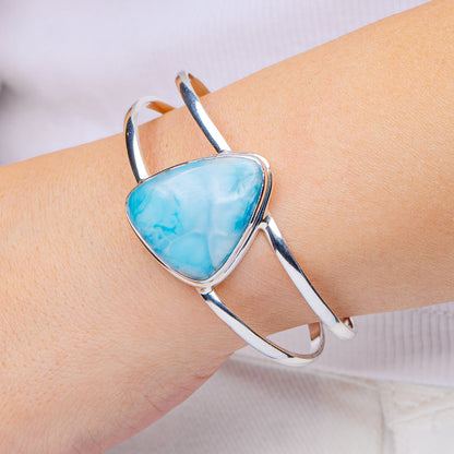 Larimar Cuff Bracelet Adjustable (.925 Sterling Silver)