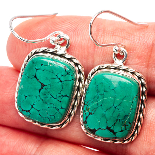 Turquoise gemstone drop earrings with .925 sterling silver wire hooks, oval bezel
