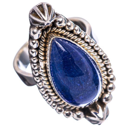 Tanzanite oval gemstone ring with beaded border and leaf-like accents, .925 sterling silver
