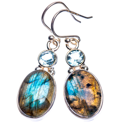 Labradorite, Blue Topaz Earrings 1 1/2" (925 Sterling Silver) E432609