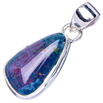 Sterling silver opal triplet pendant, oval blue and green cabochon with top loop