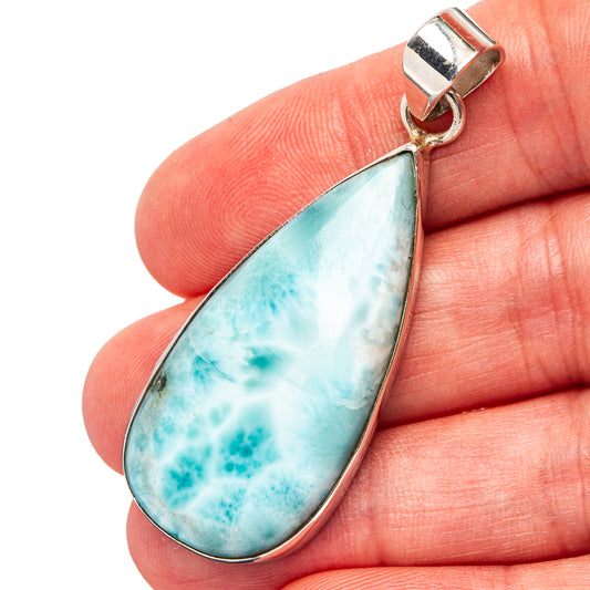 Teardrop Larimar pendant in .925 sterling silver with bail loop