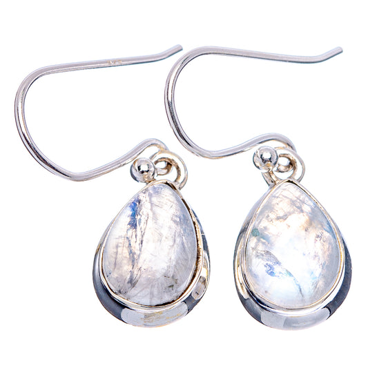 Sterling silver rainbow moonstone drop earrings, teardrop stones with iridescent sheen