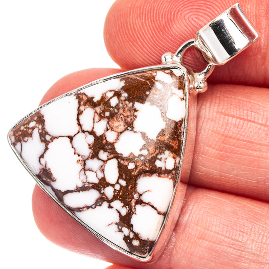 Wild Horse jasper triangle pendant, .925 sterling silver bail; white and brown pattern