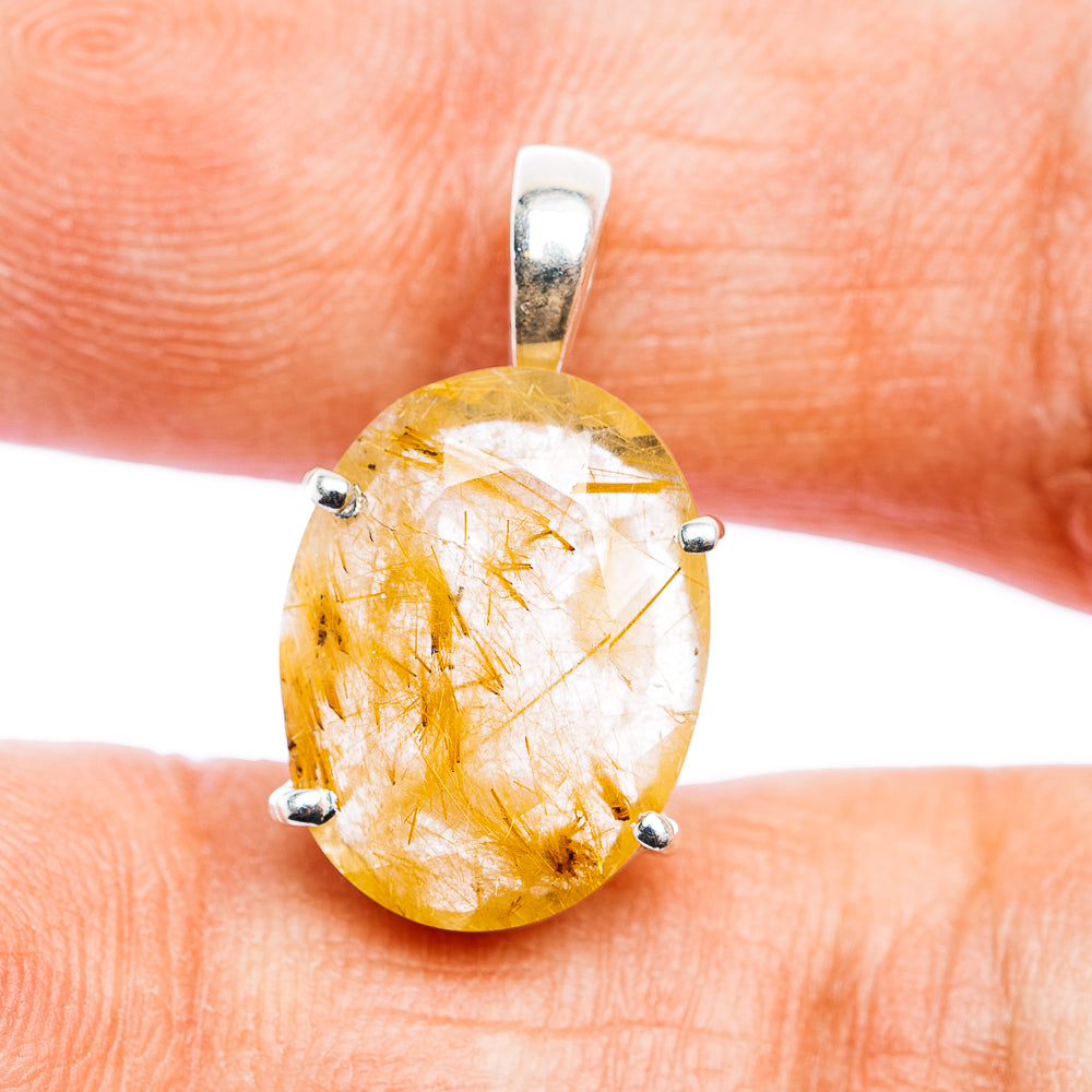 Faceted Rutilated Quartz Pendant 7/8" (.925 Sterling Silver)