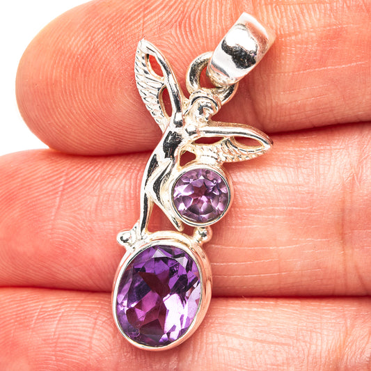 Amethyst Fairy Motif Pendant 1 3/8" (.925 Sterling Silver)