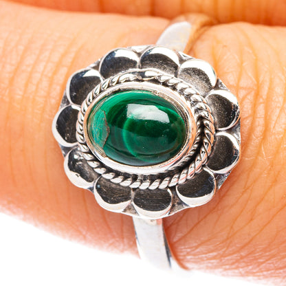 Malachite Dainty Ring Size 8 (925 Sterling Silver) R5726